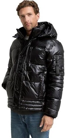 Tom Tailor - Gewatteerd Jack - Glanzend/Gemêleerd - Regular Fit - Met Afneembare Capuchon