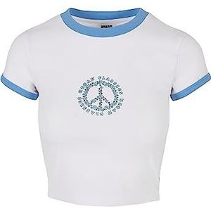 Urban Classics Dames T-Shirt Ladies Stretch Jersey Cropped Tee White/Horizonblue 4XL, Wit/Horizonblauw, 4XL