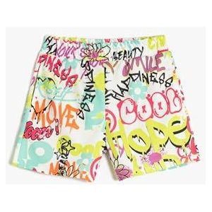 Koton Girls Shorts Elastische tailleband zakken bedrukt, ecru design (0d1), 11-12 Jaar