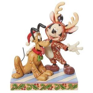 Jim Shore Enesco Disney Traditions 6013059 Mickey Rendier w/Pluto Kerstman Beeldje 15,9 cm