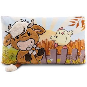 NICI 61120 kussen hooglandrund McMooray & kuiken Eggwina 43 x 25 cm wit pluizig knuffeldierkussen voor jongens, meisjes, baby's en liefhebbers van knuffeldieren - ideaal voor thuis, kleuterschool of