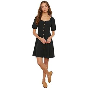 Trendyol Dames mini A-lijn effen geweven jurken, Zwart, 38