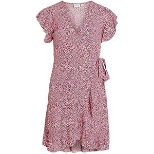 Vila Vifini Wrap S/S Short Dress-Noos Jurk voor dames, Roze Yarrow/Aop: alini, 38