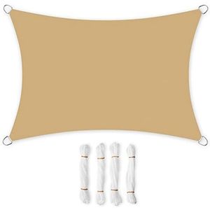 SONGMICS Zonnezeil, 3 x 4 m, waterafstotend, waterkolom 665 mm, scheurvast polyester, uv-bescherming 93%, terras, tuin, balkon, rechthoekig, 2 m touwen, zandgeel GSH34EY