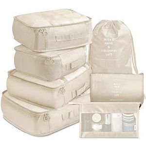 Verpakking kubussen 7 stuks reisbagage verpakking organisatoren set met toilettas (beige)
