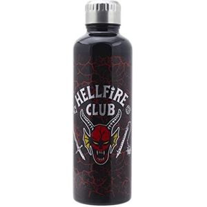 Paladone Stranger Things Hellfire Club metalen waterfles | Horror Movie Merchandise roestvrijstalen waterfles met deksel | 500 ml 16 fl oz, zwart/veelkleurig