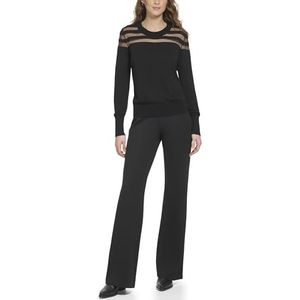 DKNY Dames Crewneck Sheer Mesh Yoke Stripe Pullover Sweater Sweater, zwart, M