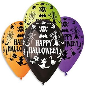 Zak 25 ballonnen met opdruk Happy Halloween van natuurlijke latex premium kwaliteit G120 (Ø 33 cm/13 inch), verschillende kleuren
