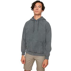 Trendyol Heren Anthracite Oversize lange mouwen Acid Wash Hooded Sweatshirt, XS