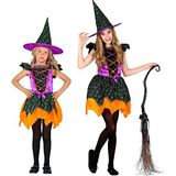 Widmann - Kinderkostuum heks, 2-delig, jurk en hoed, meerkleurig, sprookjes, kostuum, bekleding, themafeest, carnaval, Halloween