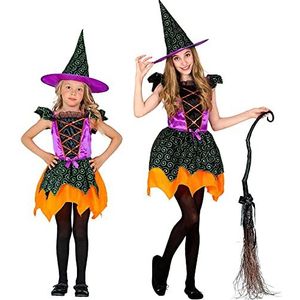 Widmann - Kinderkostuum heks, 2-delig, jurk en hoed, meerkleurig, sprookjes, kostuum, bekleding, themafeest, carnaval, Halloween