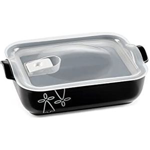 ESPRIT DE CUISINE - Rechthoekige Keramische Ovenschaal - Met Luchtdicht Deksel - Decor Hermine Bretonne - Krasbestendig - Gemaakt in Frankrijk - 1,3L - 24,6x16,8x6,4cm Buiten - Zwart