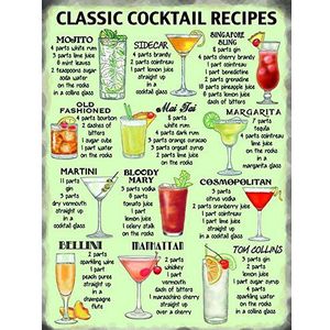 Klassieke Cocktail Recepten Metalen Wandbord M10647
