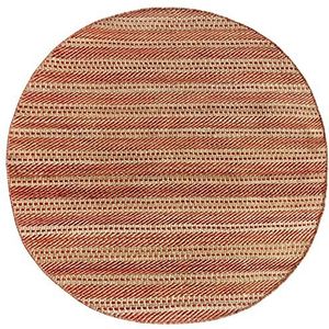 HAMID - Olivia Yute-tapijt, rond tapijt, wol en jute, handgeweven voor woonkamer, slaapkamer, woonkamer, natuurlijk rood, 150 x 150 cm