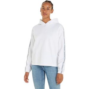 Calvin Klein Jeans Elastische hoodie met logo voor dames, Helder Wit, XL