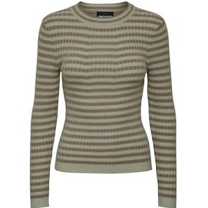 PIECES PCCRISTA LS O-Neck Knit NOOS BC, Fossil/Stripes: Thee, M