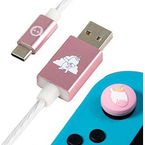 Numskull Unicorn LED USB Type-C kabel en duimstokgrepen - 1,5 m snel oplaadsnoer - compatibel met Xbox Series X|S, PlayStation 5, Nintendo Switch