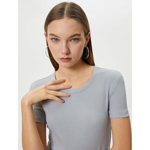 Koton Basic slim fit T-shirt voor dames, korte mouwen, ronde hals, katoen, grijs (031), XL