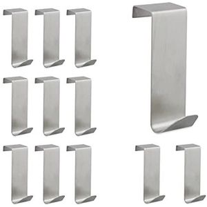 Relaxdays deurhaken rvs - set van 12 - ophanghaken - zonder boren - metaal - zilver