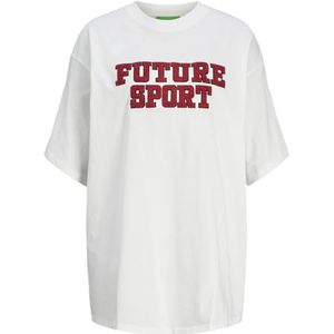 JACK & JONES Jxriri Loose Ss Long Tee JRS T-shirt voor dames, Blanc De Blanc, S