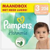 Pampers Maat 3 Luiers (6-10 kg), Harmonie, 204 Luiers, Maandbox, Zachte Bescherming Voor De Huid En Plantaardige Bestanddelen