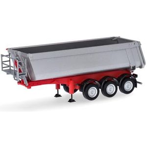 Herpa Vrachtwagen model Schmitz Cargobull kiepzadeloplegger met stalen steun, zilvermetallic, miniatuur op schaal 1:87, verzamelstuk, Made in Germany, kunststof