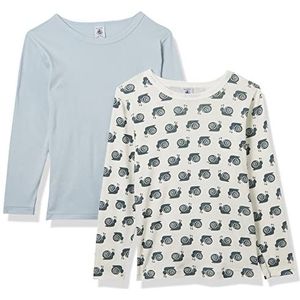 Set van 2 T-shirts met lange mouwen, slakken, kleine jongens, van katoen, blauw + wit/grijs, 10 Jaar