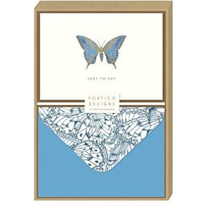 Portico Designs Blue Butterfly - Boxed Notecards Just to Say - met Gold Foil Details en coördinerende bedrukte enveloppen, Pack van 10