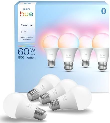 Philips - Hue Essential - Ledlamp - Wit en Kleur Ambiance - E27 - 8 W - 806 Lumen - Dimbaar - 4 Stuks