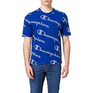 Champion Seasonal AC Logo Allover Crewneck T-shirt voor heren, Blauw, S