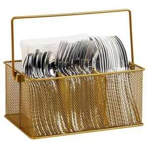 Mind Reader Bestekhouder, Bestekorganisator, Caddy, Bestekhouder, Keuken, Metaal Gaas, 25 cm x 18 cm x 12 cm (l x b x h), Goud