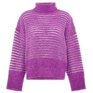 Caneva Dames High Neck Strip Textured Sweater Sweater Paars Maat M/L, lila, M