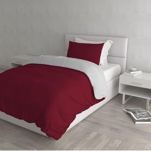 Italian Bed Linen Natuurlijke kleur Dekbedovertrek Set met Doubleface Effen Kleur Tas Sheet en Kussensloop, 100% Katoen, Bordeaux/Lichtgrijs, enkel