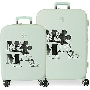 Disney Mickey Happiness Kofferset, groen, 55/70 cm, stijf, ABS-kunststof, geïntegreerde TSA-sluiting, 116 l, 7,54 kg, 4 wielen, handbagage, Groen, Set de maletas, kofferset
