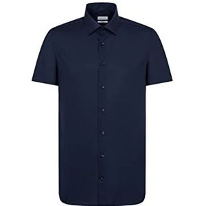 Seidensticker Businesshemd voor heren, shaped fit, strijkvrij, kent-kraag, korte mouwen, 100% katoen, blauw (donkerblauw 19), 41