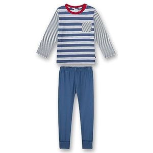 Sanetta Jongenspyjama lang blauw gestreept | Comfortabele pyjama voor jongens lang. Nachtkleding set 100% katoen. | Pyjamaset maat, blauw, 104 cm