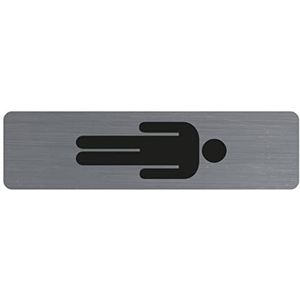 Exacompta - Ref. 67169E - 1 verticaal zelfklevend deurbordje voor heren - Muurbordje bedrukt voor bewegwijzering - Op alle steunen - Geborsteld aluminium look - Afmetingen : 4,4 x 16,5 cm