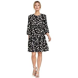 Taifun Dames A-lijn jurk met madeliefje EcoVero 3/4 mouwen, elastische zoom met mouwen en lange mouwen, korte A-lijn jurk, bloemenprint, kort, Zwart met patroon, 42