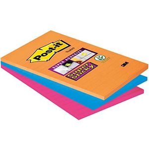 Post-it Super Sticky Notes, Boost Collection, gelinieerd, 101 mm x 152 mm, 3 blokken à 90 vellen tegen een voordeelprijs