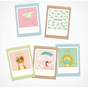 PICKMOTION Set van 5 foto-wenskaarten met envelop, groeten en wensen, premium Instagram-goed-besseringskaarten, handgemaakte vouwkaarten, grappige spreuken en motieven, dieren, bloemen