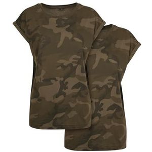 Build your Brand Dames T-Shirt Ladies Extended Shoulder Camo Tee 2-Pack Olive Camo S, groen (olive camo), S