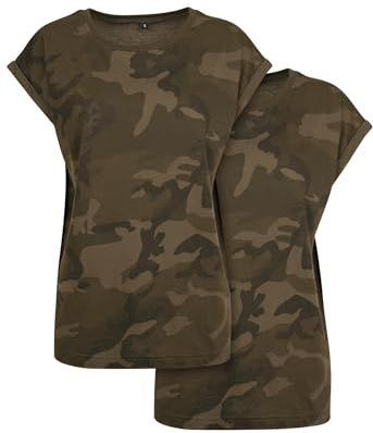 Build your Brand Dames T-Shirt Ladies Extended Shoulder Camo Tee 2-Pack Olive Camo XS, groen (olive camo), XS
