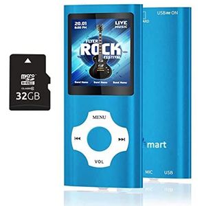 MP3-speler met 32 GB microSD-geheugenkaart, Tabmart MP4-muziekspeler, ondersteuning audiospeler, mediaspeler, FM-radio, e-books, lange batterijduur, 1,81 inch kleurendisplay, muziekspeler, blauw