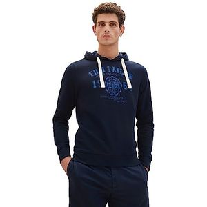 TOM TAILOR Basic hoodie voor heren met logo-print, 10302-donkerblauw, L