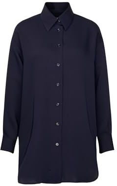 Donkerblauw - Blouse - 100% Polyester - Oversized met Overhemdkraag