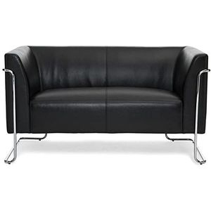 HJH OFFICE 713330 Loungesofa Curacao kunstleer - Comfortabele 1-zits en 2-zits zwart loungebank met stijlvolle omlijsting