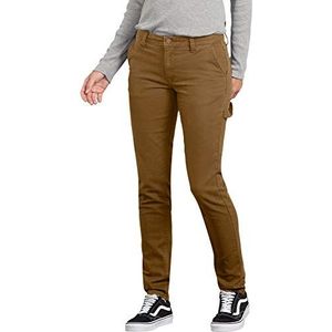 Dickies Women's Slim Straight Stretch Carpenter Pant, Rinsed Brown Duck, 2