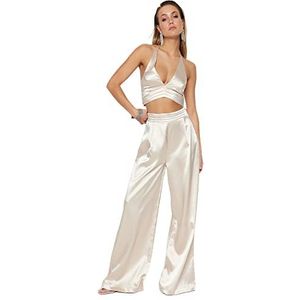 Trendyol Damesbroek met hoge taille en wijde pijpen, Beige, 64