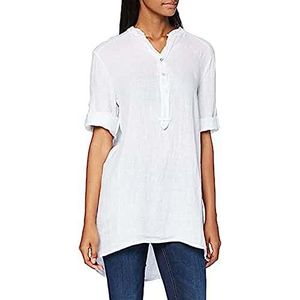 Bonateks, Blouse met geknoopte Tunesierskraag en Lange Opsteekbare Mouwen, 100% Linnen, De-Maat: 36, Amerikaanse maat: S, Tops, Wit - Gemaakt in Itali�ë, wit, 36