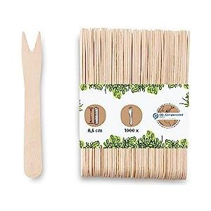 GREENBOX Pommevorken hout frietjes bestek biologische vork composteerbaar van hardhout natuur I pompspiegel houten vorken friet party spiesen houten prikkers vorken I 1000 x frietvorken 8,5 cm